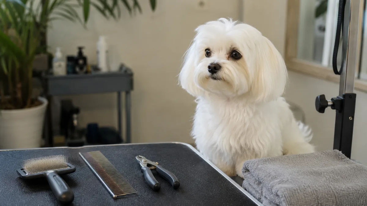 Maltese grooming tools on a table