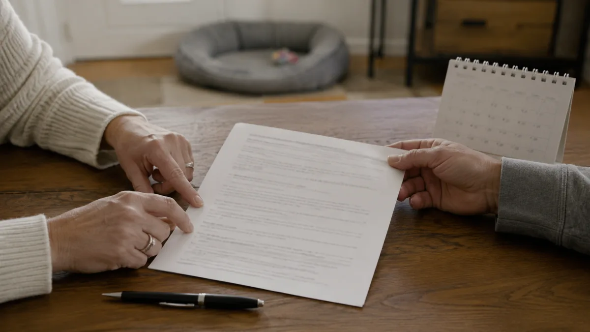 Puppy contract review at kitchen table