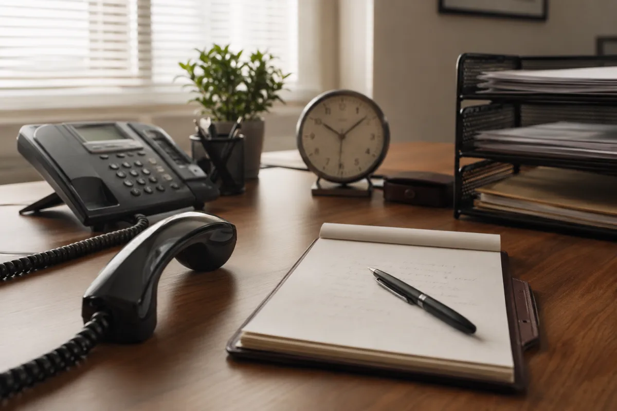 Accurate phone message checklist on a secretary desk