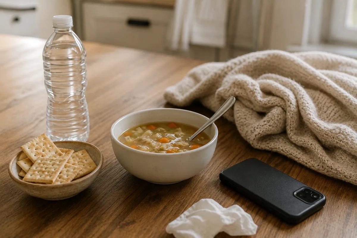 Gentle recovery setup with fluids and light food