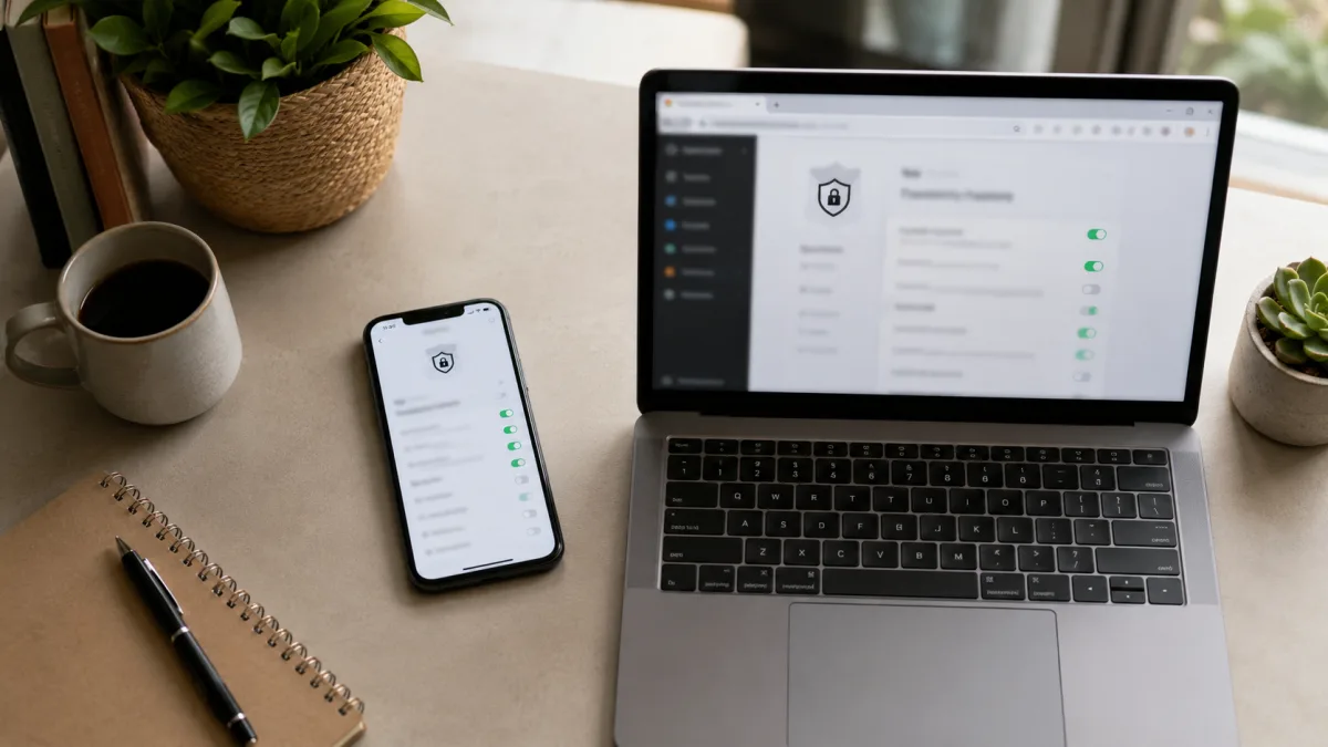 Reader adjusting privacy settings on a phone and laptop