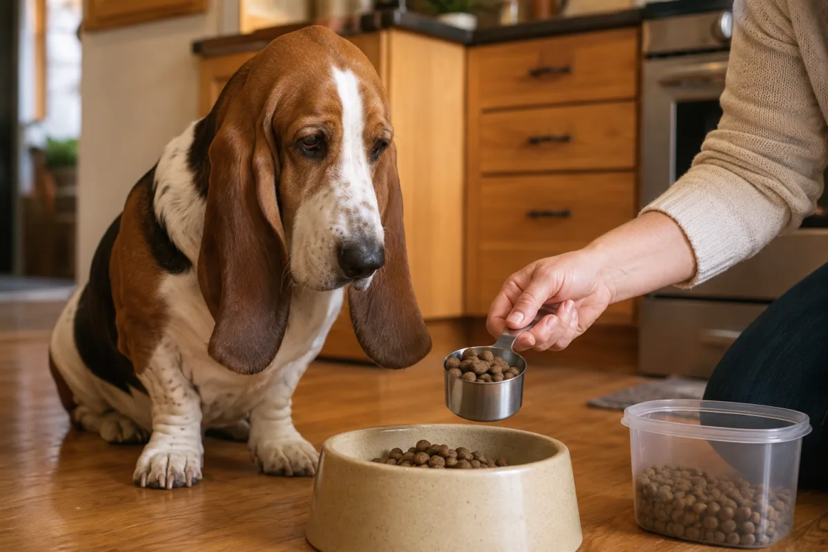 Basset Hound meal measuring for weight control