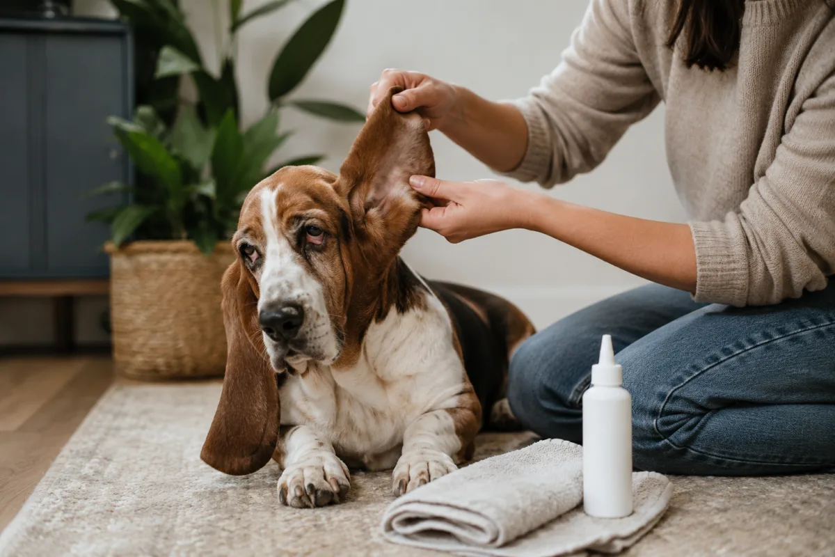 Basset Hound ear check at home