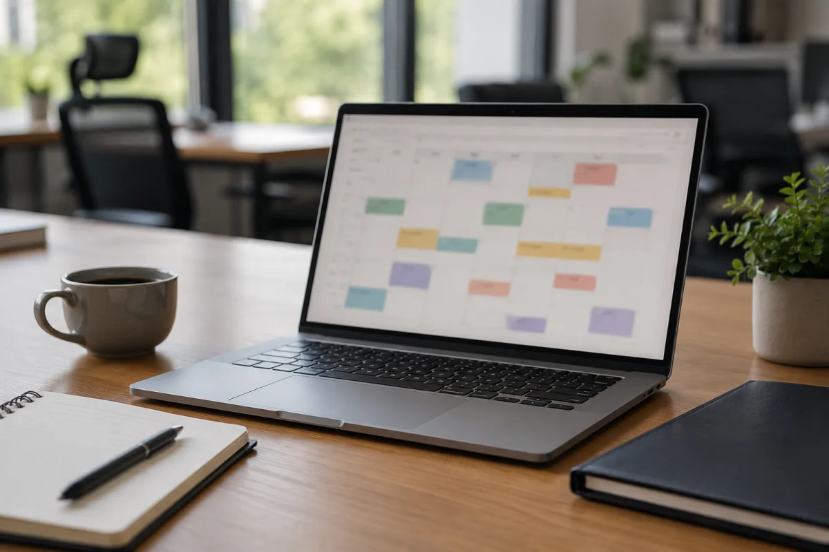 Administrative assistant preparing calendar and meeting notes