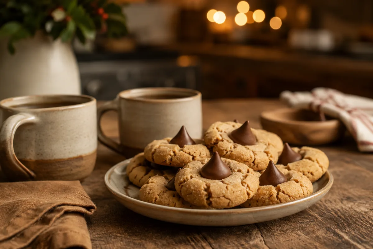 Chocolate kiss cookies on a date-night dessert plate