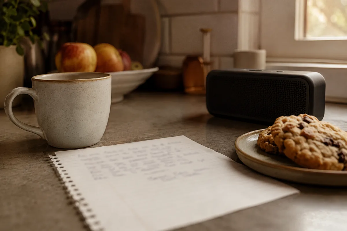 Handwritten welcome home note and favorite snack