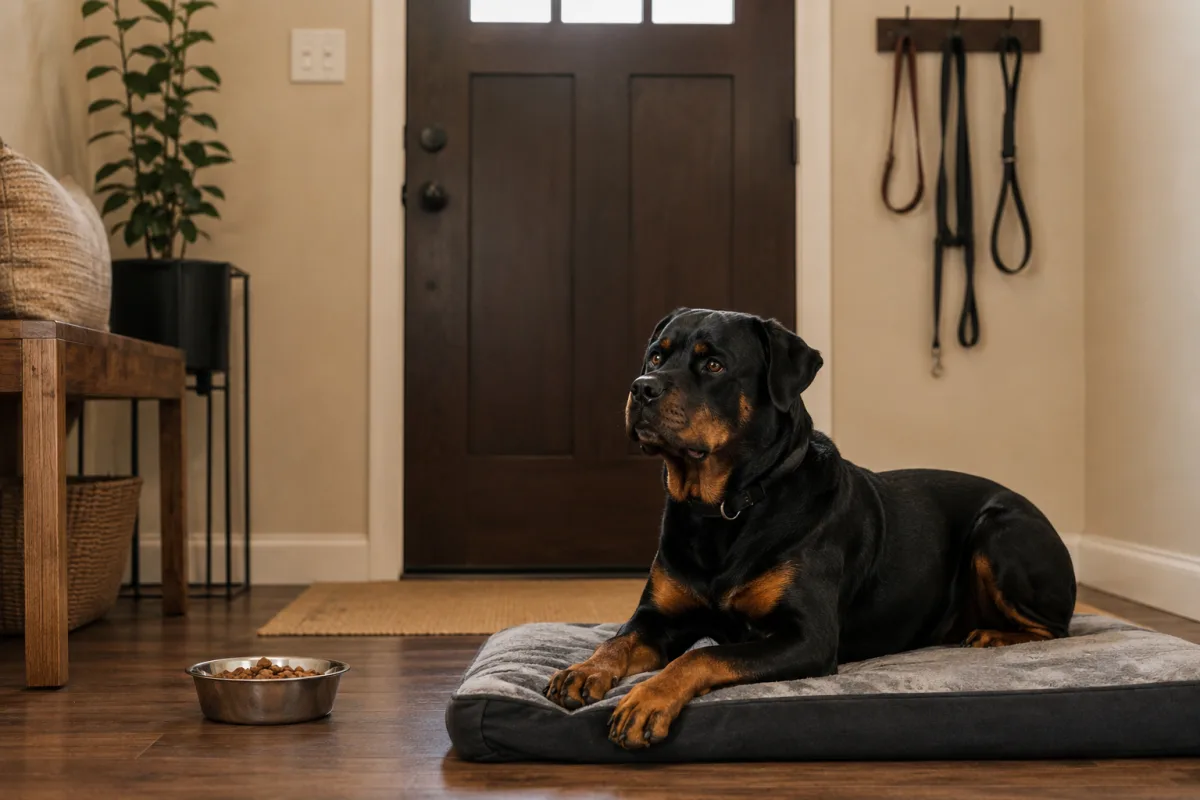 Rottweiler place training near front door