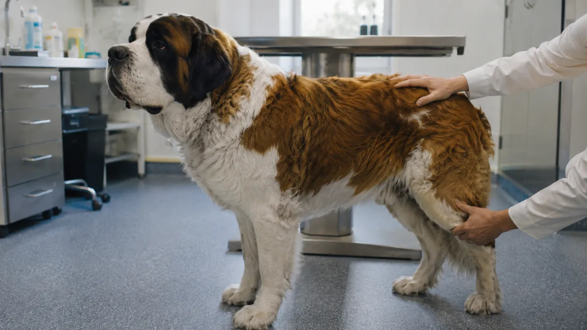 Saint Bernard at veterinary checkup