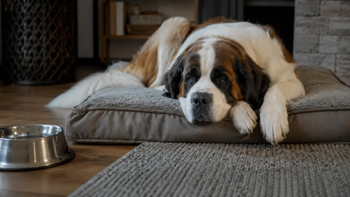 Saint Bernard resting on supportive bed