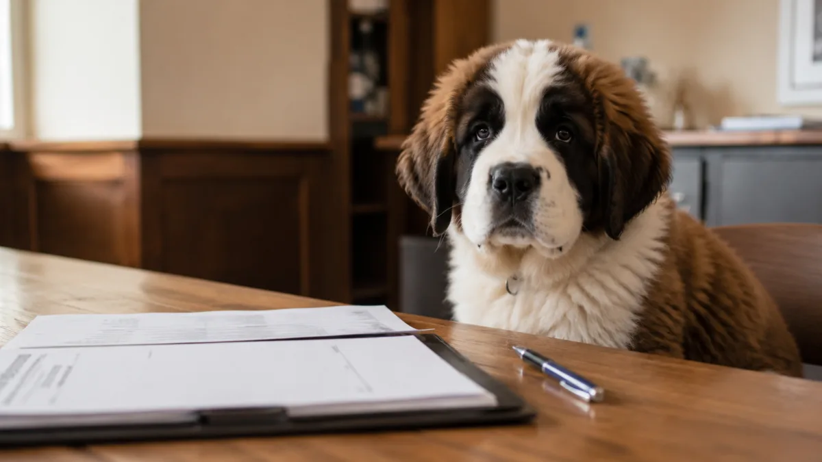 Dog health paperwork and Saint Bernard puppy