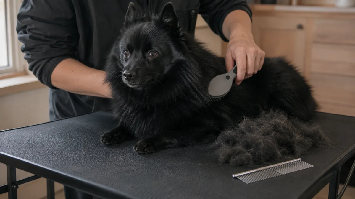 Schipperke grooming brush with loose undercoat