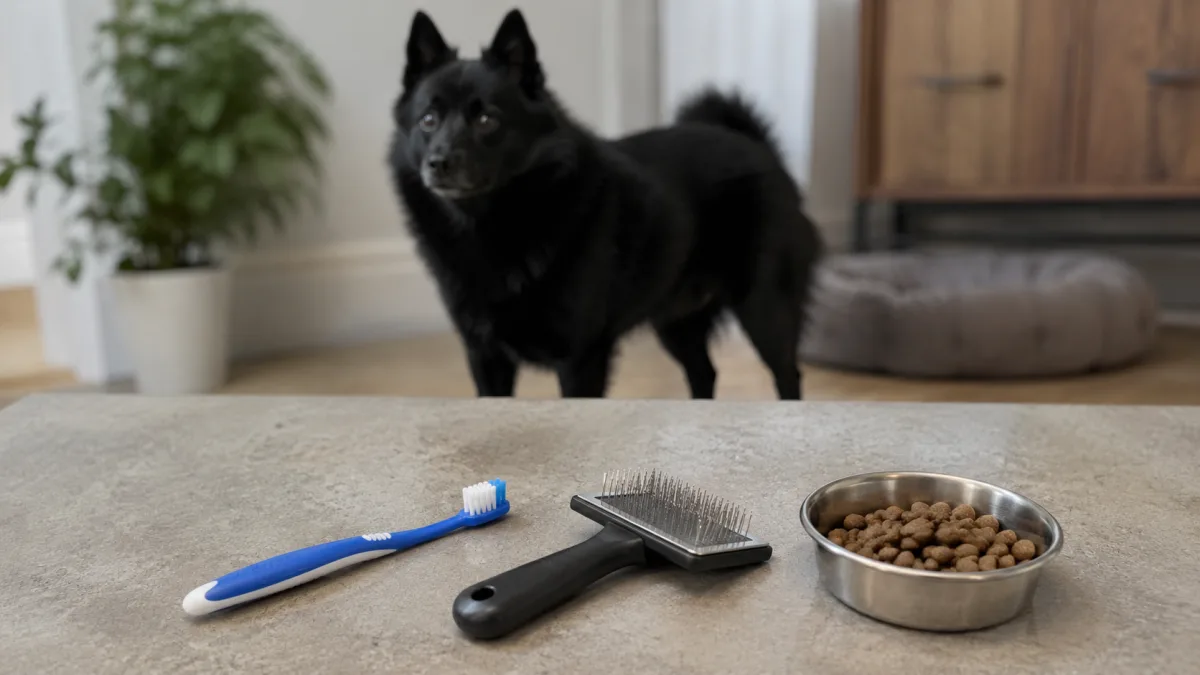 Schipperke dental and grooming care setup