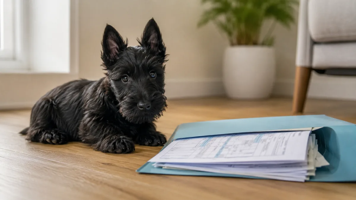 Scottish Terrier puppy with paperwork and health notes
