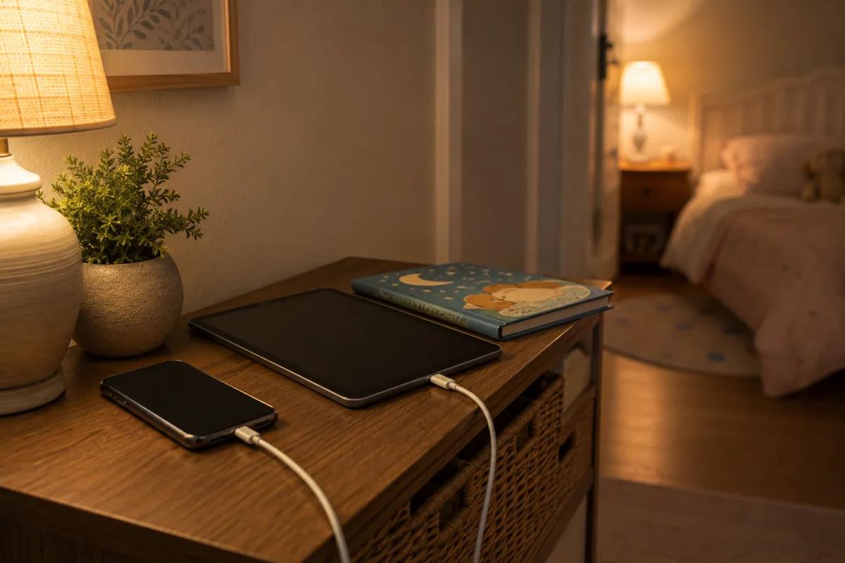 Device charging outside bedroom