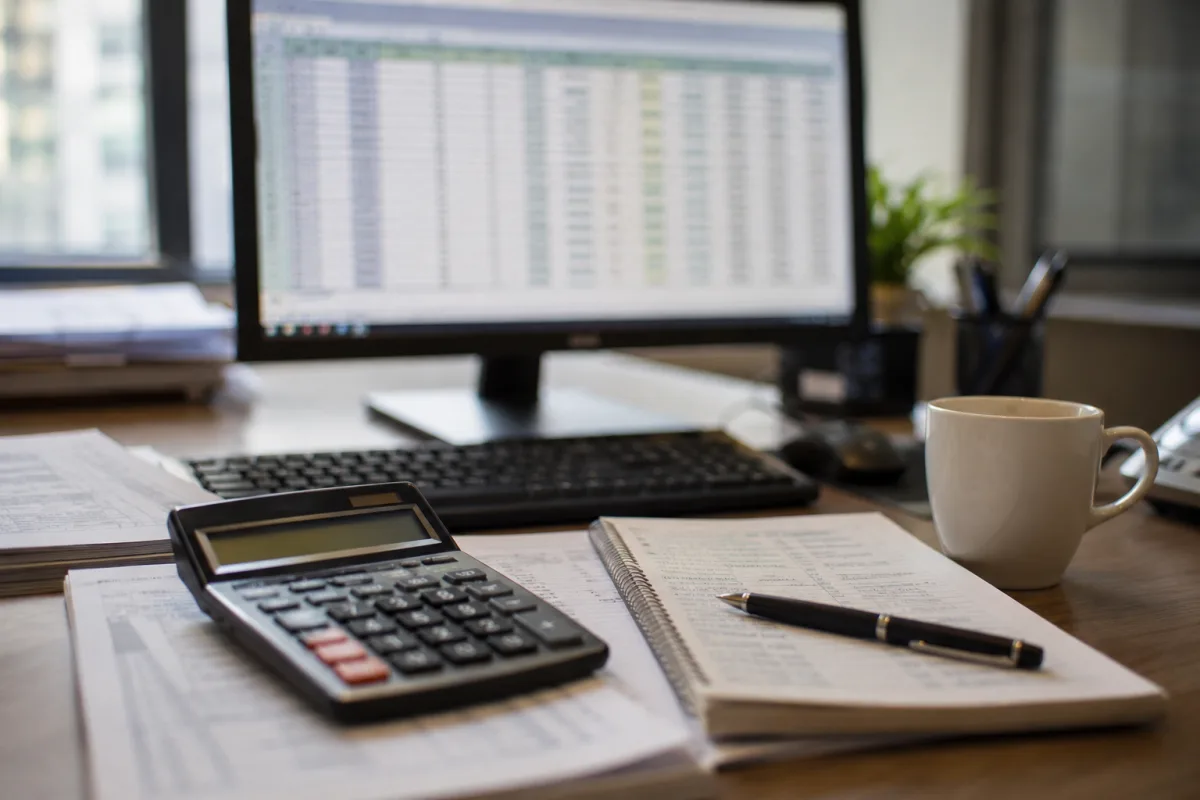 Accounting software and spreadsheet workspace
