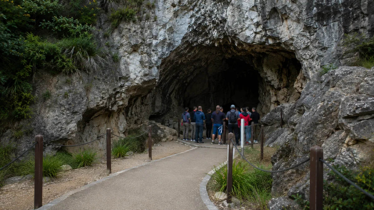 Guided walking tour entrance at a Texas cave
