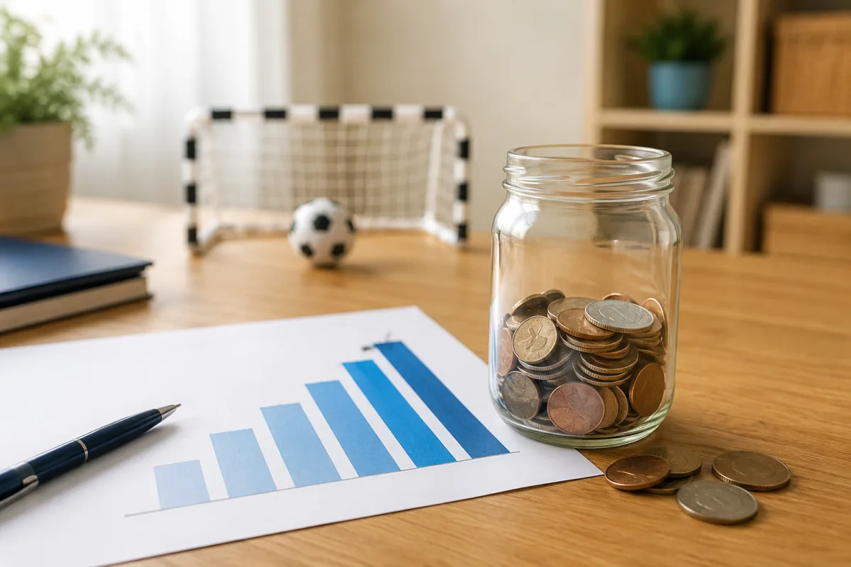 Savings goal chart and cash jar for child