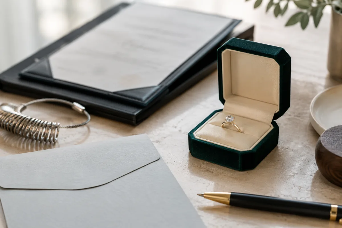 Wedding ring documents and insurance notes organized safely