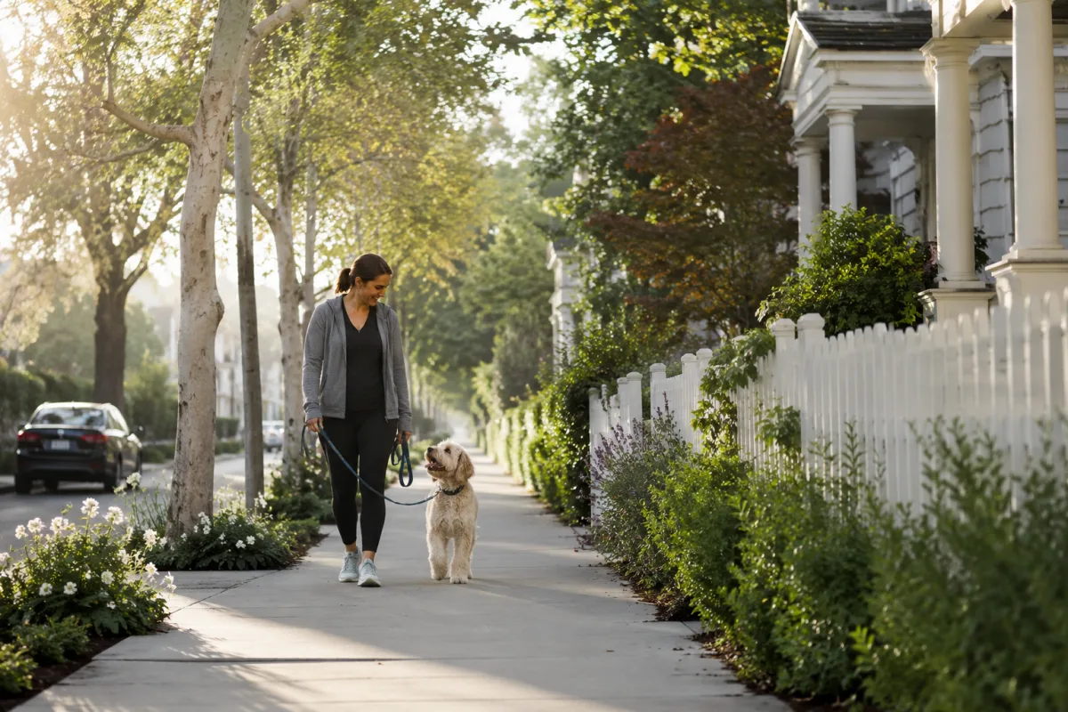 Dog walk in morning light