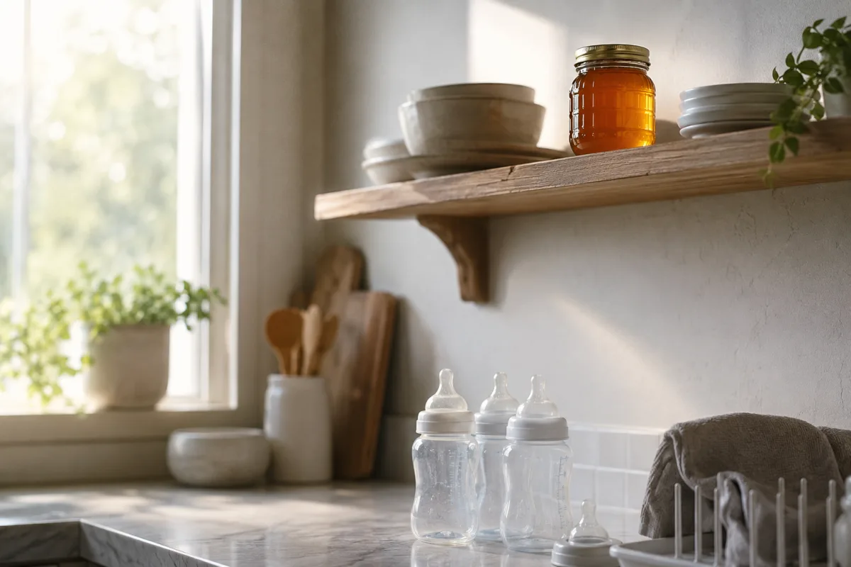Honey jar kept away from newborn feeding supplies