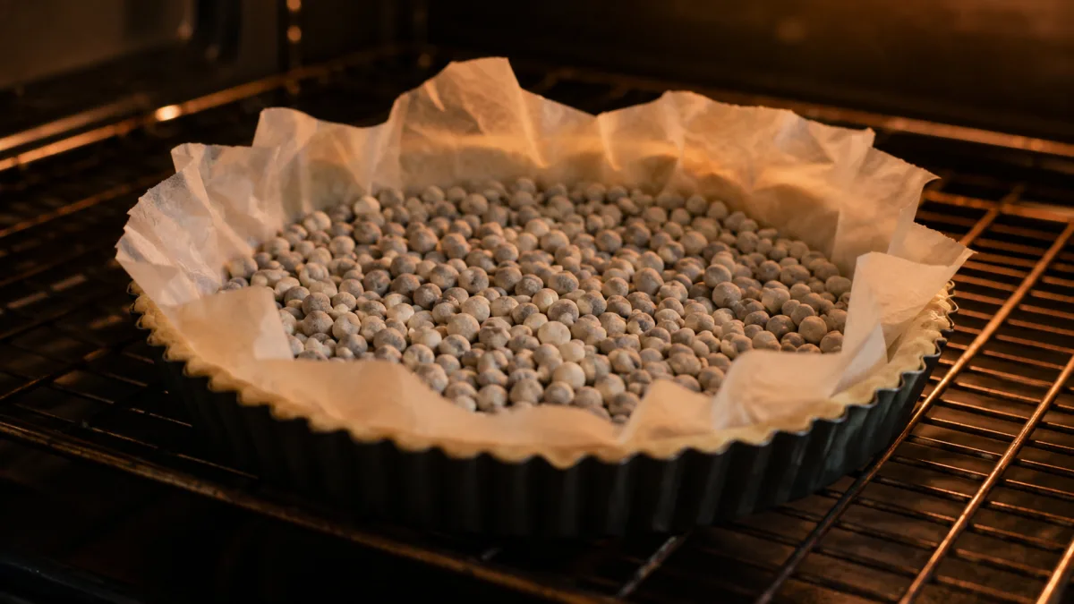 Blind baked tart shell with weights