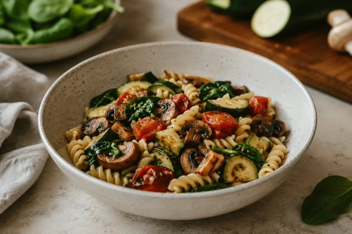 Pasta bowl bulked with vegetables