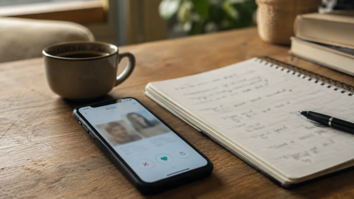 Dating app comparison on phone and notebook