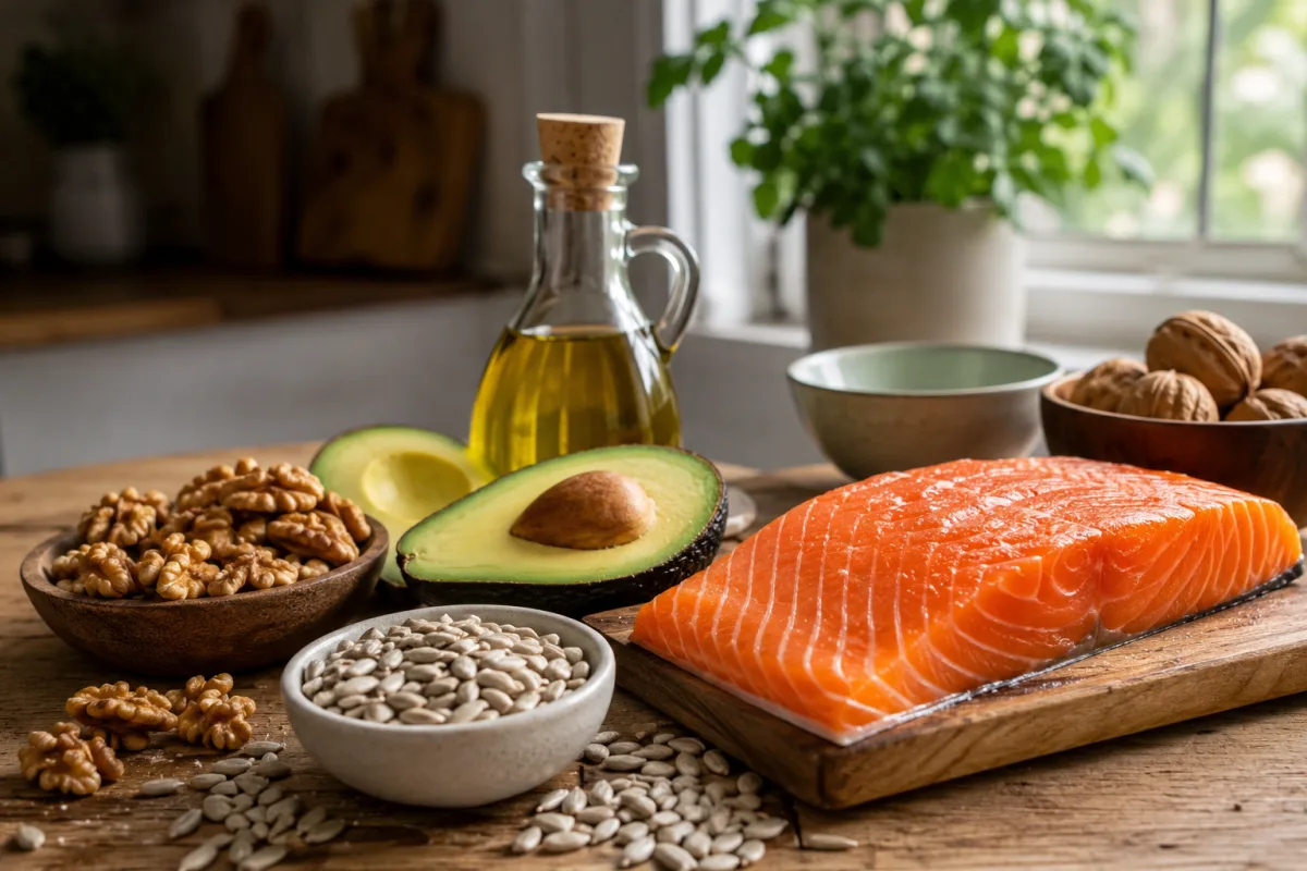 Olive oil nuts avocado and fish as unsaturated fat sources