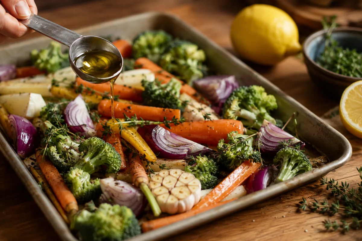 Measured oil for roasting vegetables