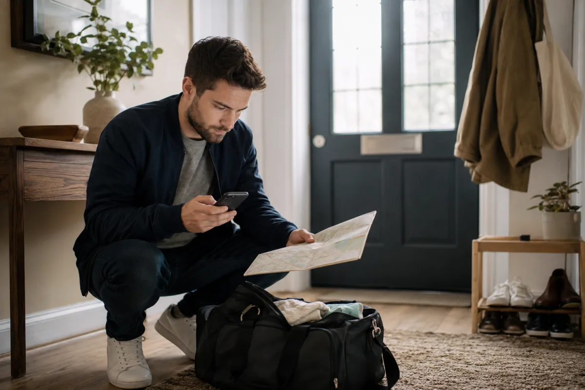 Expectant father preparing labor bag