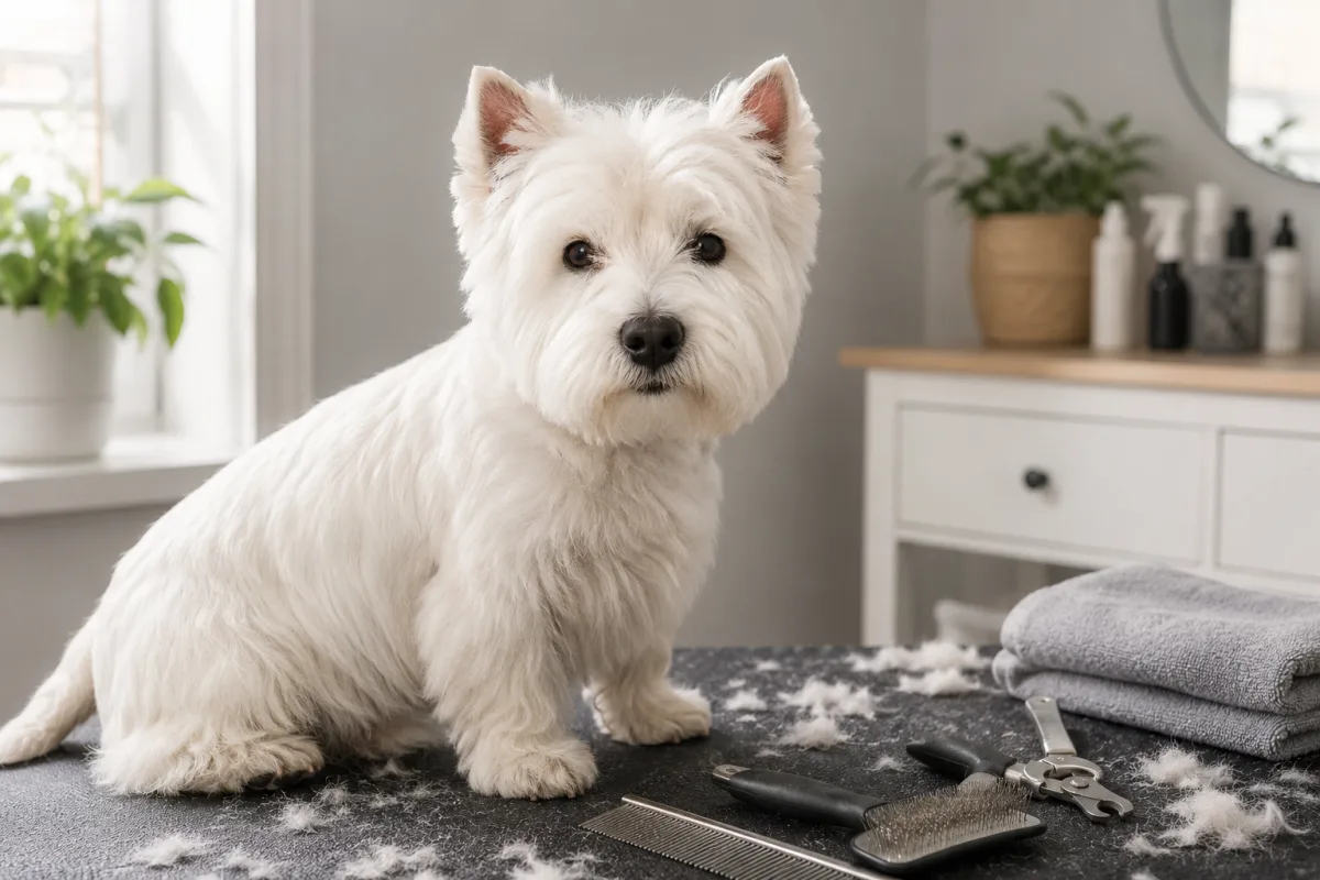 West Highland White Terrier grooming tools and coat care