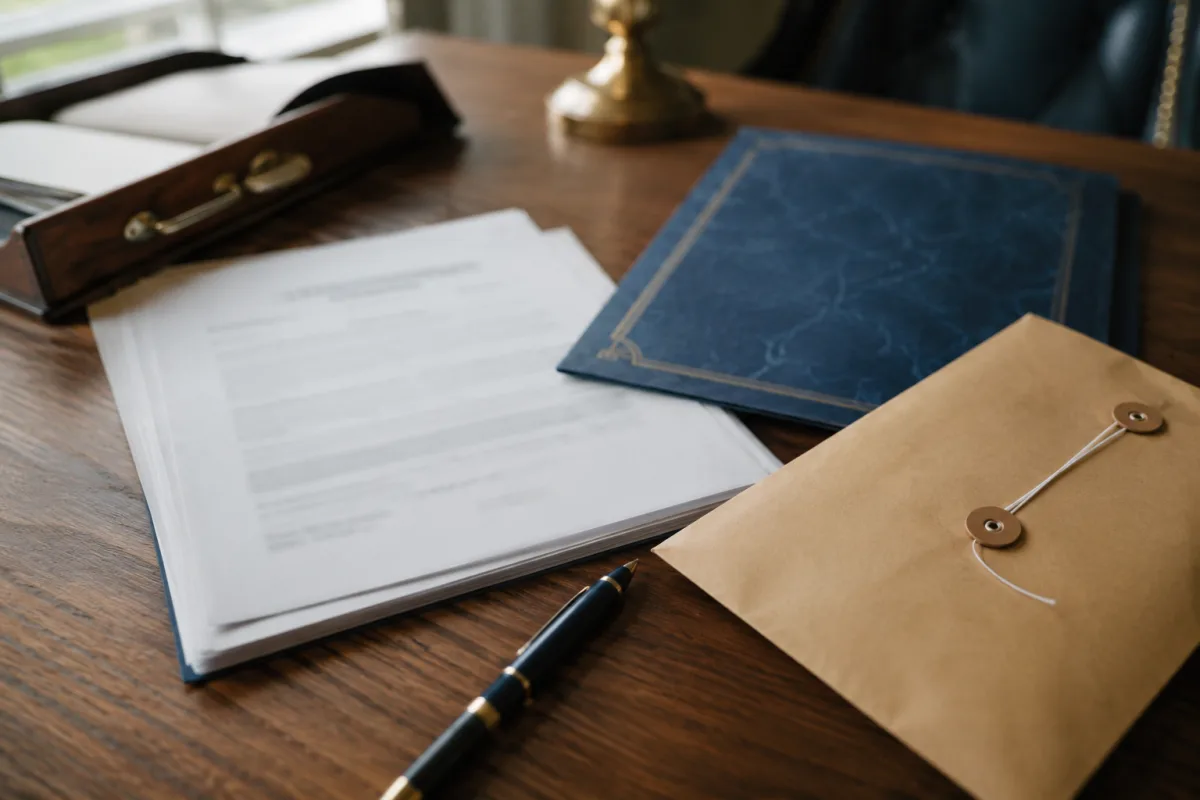 Probate filing documents arranged for court
