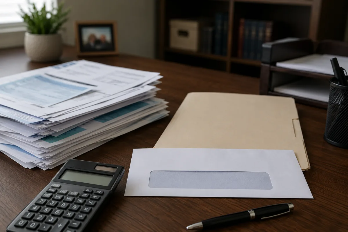 Executor reviewing estate bills and tax documents