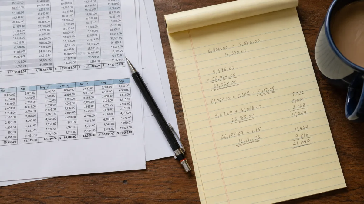 Close-up of state tax forms and estate planning worksheets on a desk