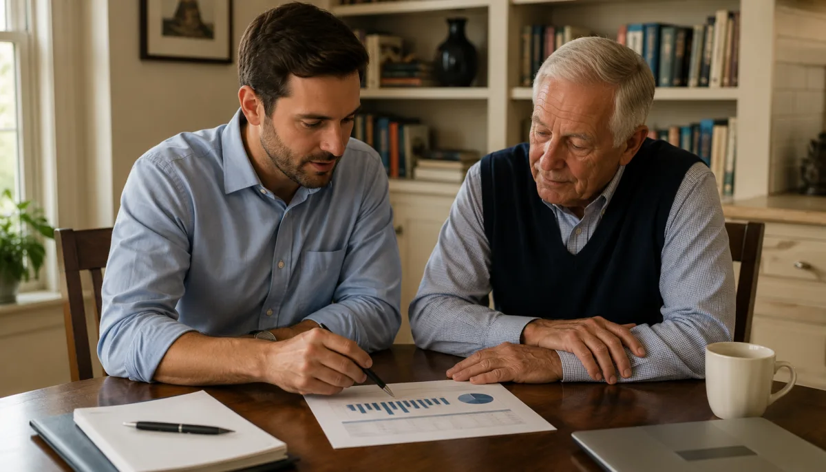 Financial advisor discussing asset planning documents with a senior client