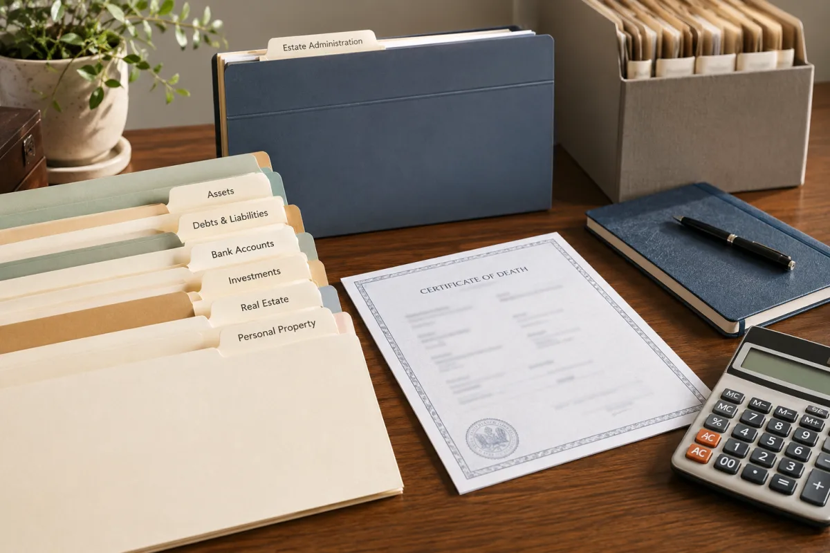 Executor organizing probate application papers