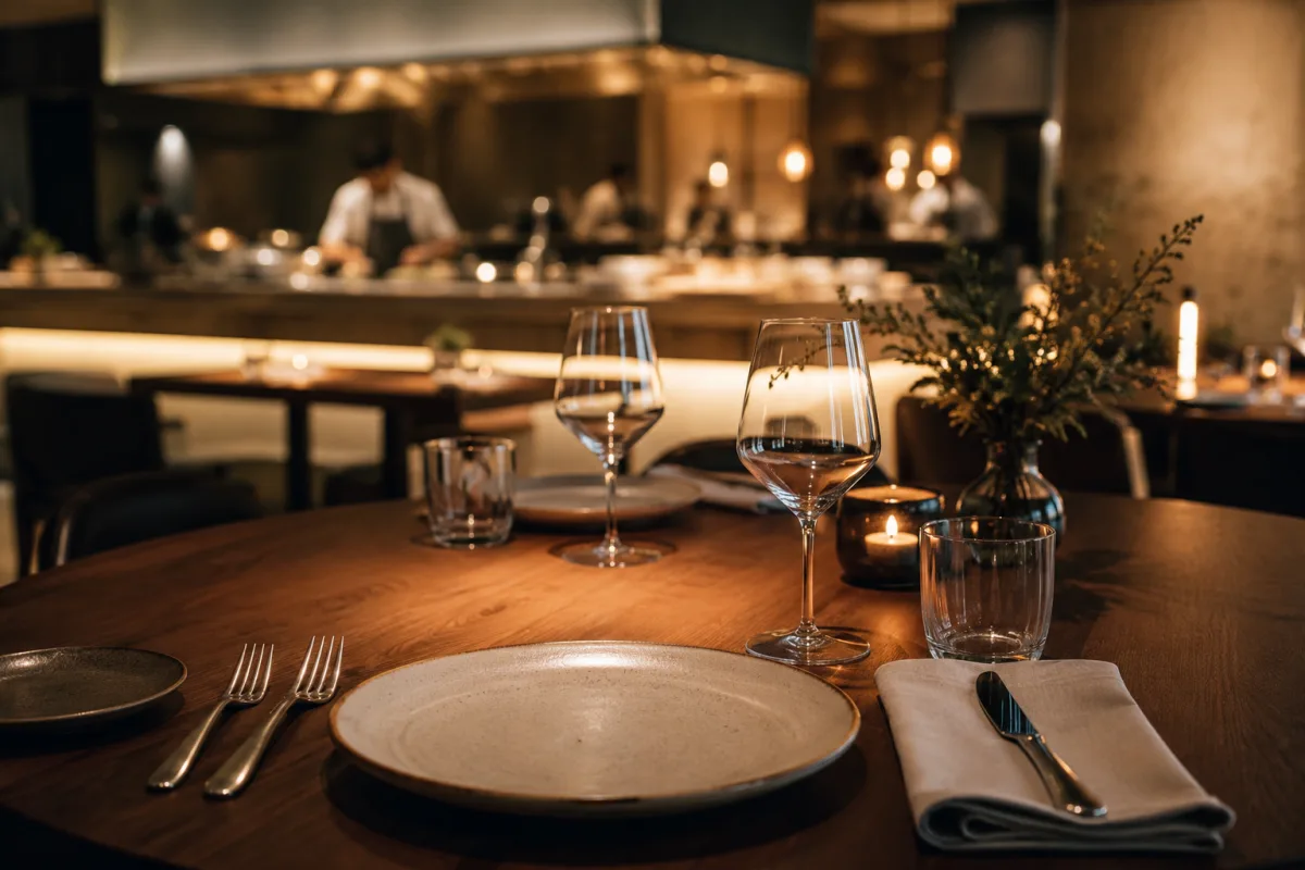 Fine dining place setting with tasting menu atmosphere