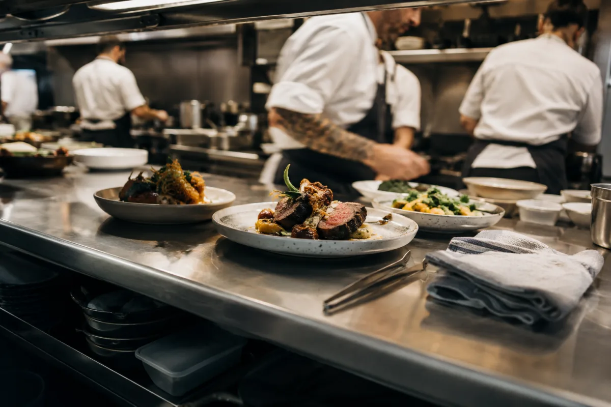 Organized professional kitchen pass during service