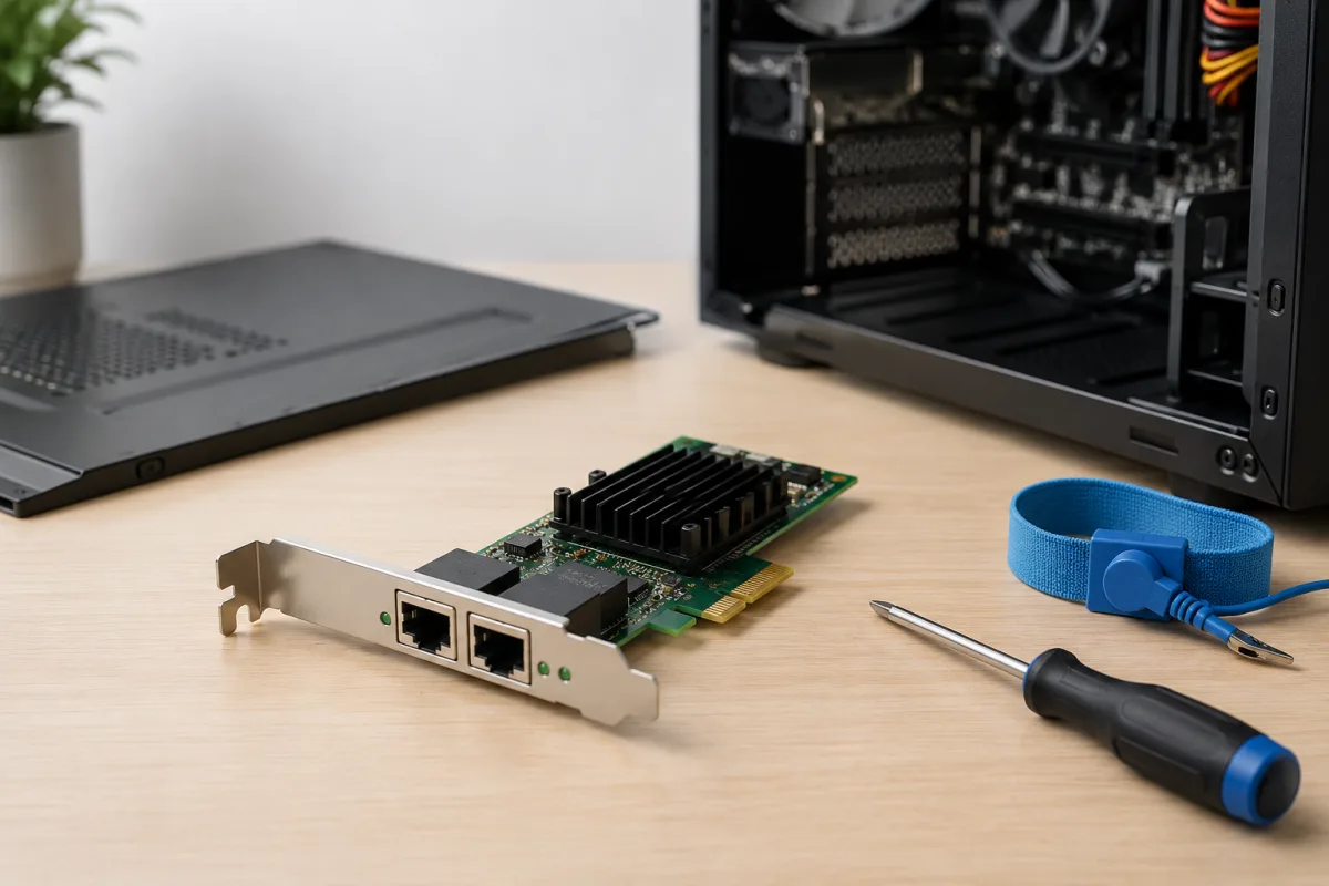 Replacement PCIe network interface card on workbench