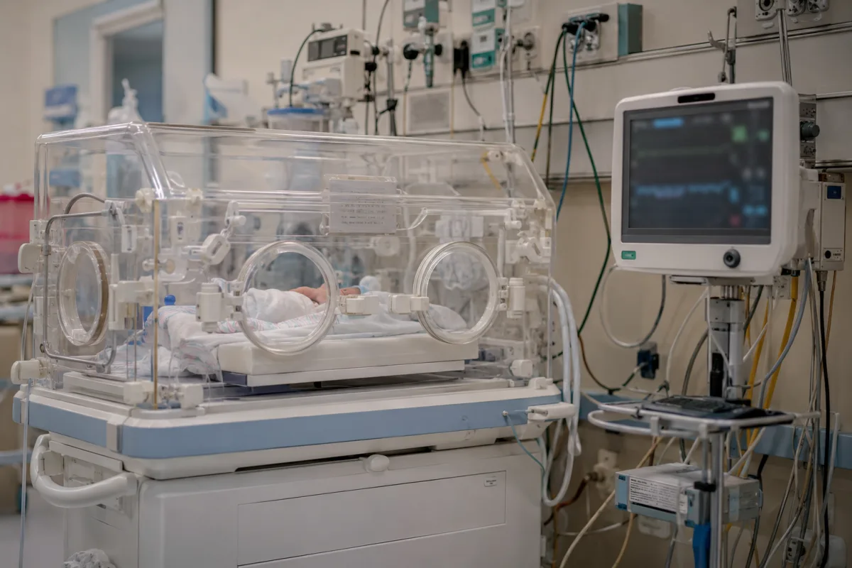 NICU monitor near newborn incubator