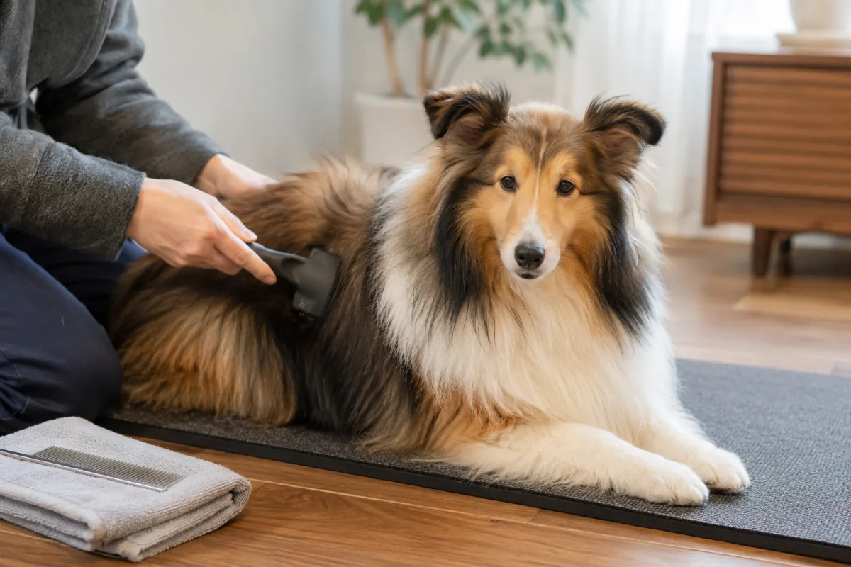 Sheltie grooming brush and double coat care