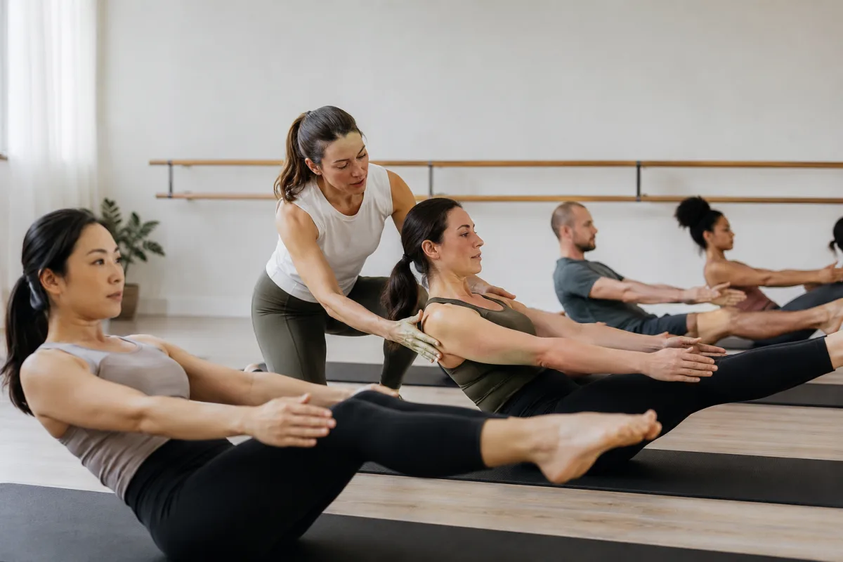 Beginner Pilates mat class focusing on core control