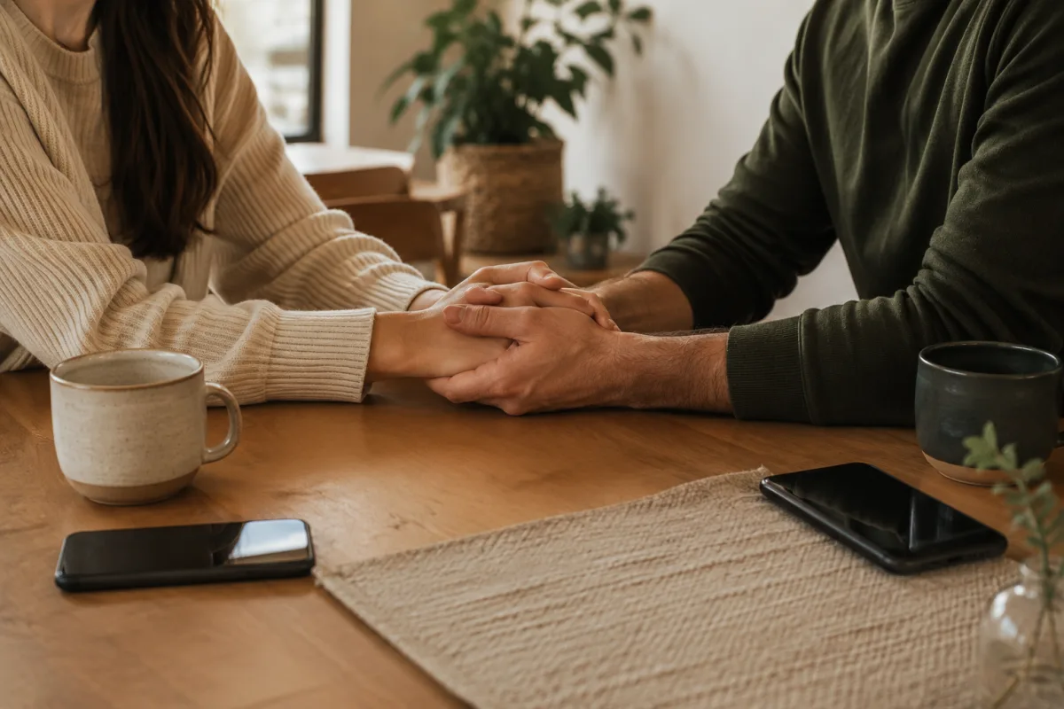 Couple repairing after phone distraction