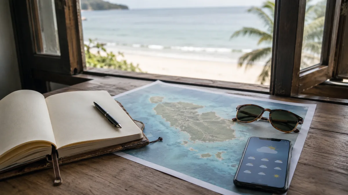 Philippines windsurfing travel plan with weather notes and island map